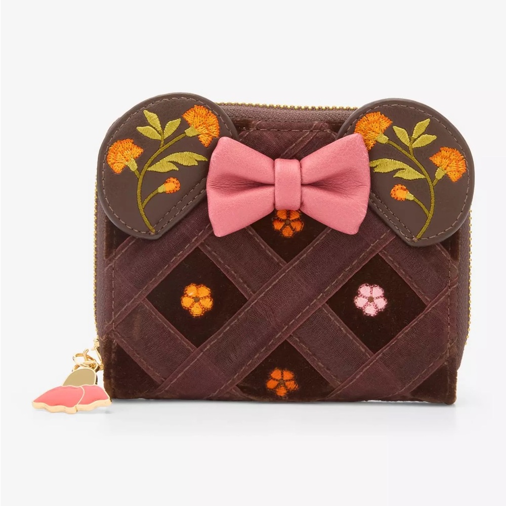 Disney Minnie Mouse Velvet Floral Ears Zip Wallet